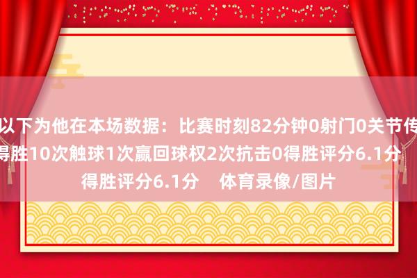 以下为他在本场数据：比赛时刻82分钟0射门0关节传球7次传球3次得胜10次触球1次赢回球权2次抗击0得胜评分6.1分    体育录像/图片